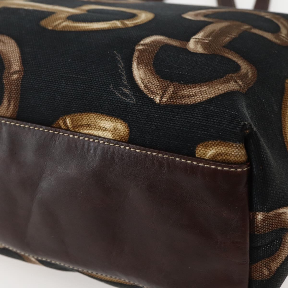 GUCCI Tote Bag Canvas Black Gold 154402 Auth hk3086