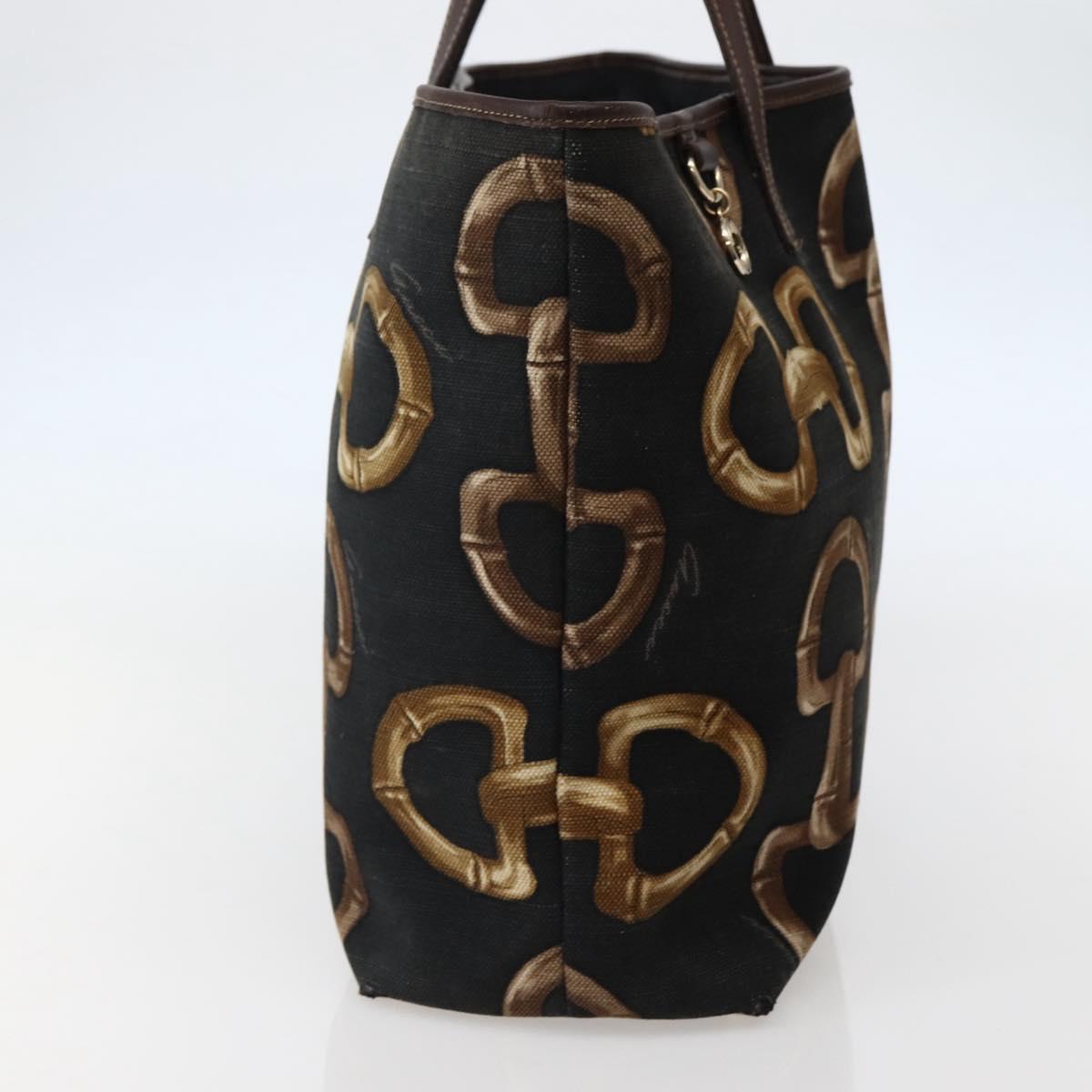 GUCCI Tote Bag Canvas Black Gold 154402 Auth hk3086