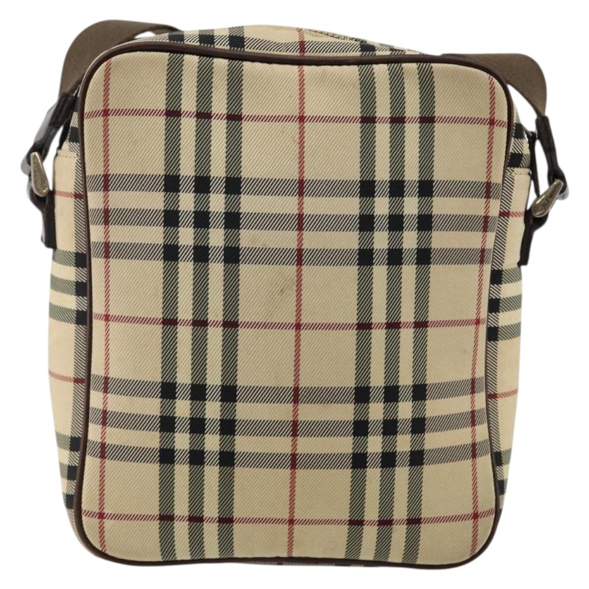 BURBERRY Nova Check Shoulder Bag Canvas Beige Silver Auth hk3087