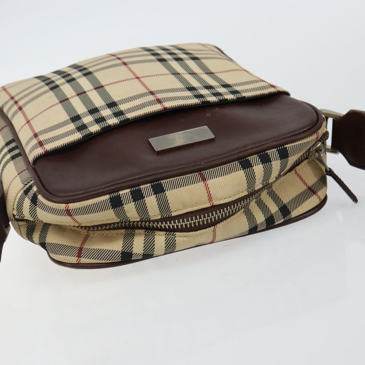 BURBERRY Nova Check Shoulder Bag Canvas Beige Silver Auth hk3087