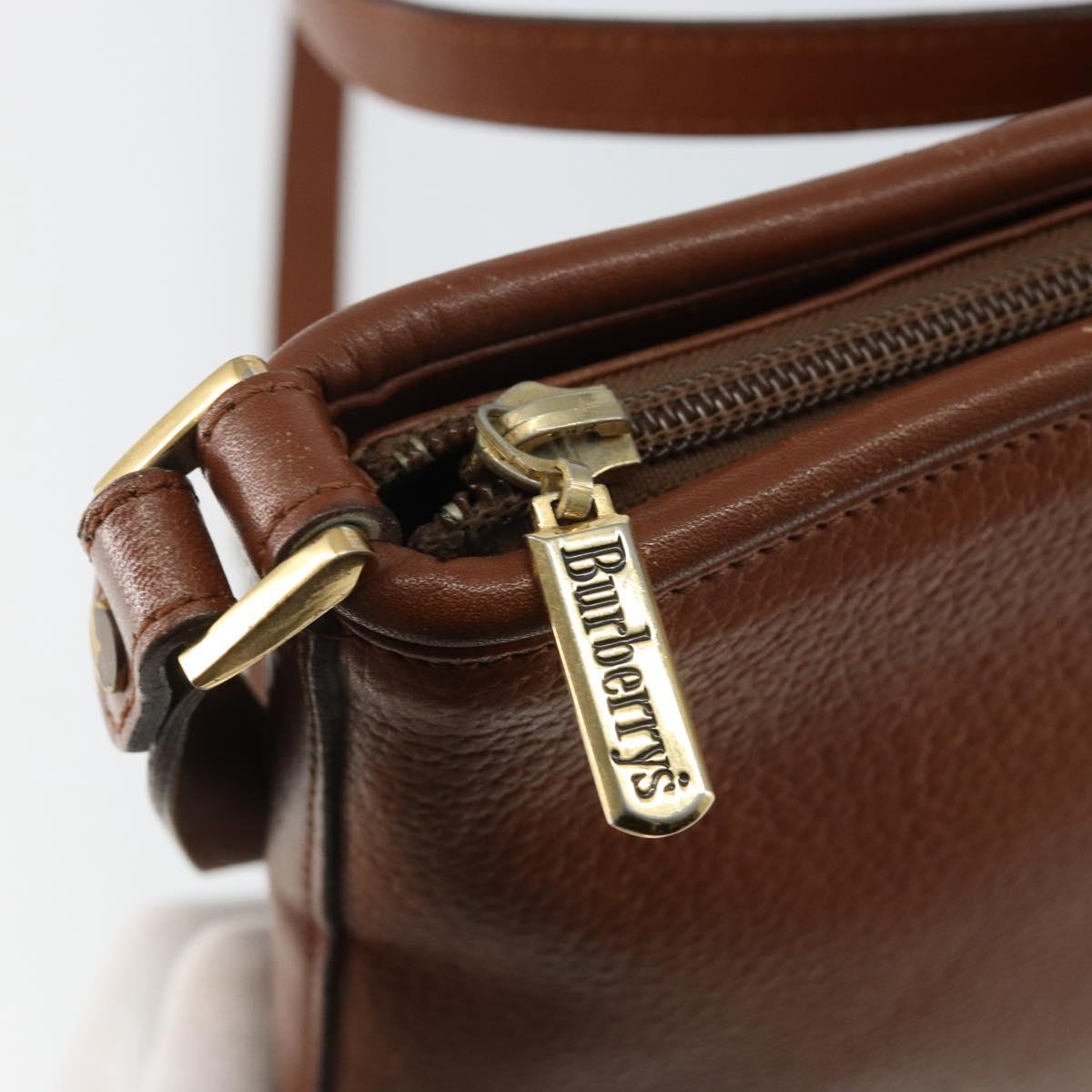 Burberrys Shoulder Bag Leather Brown Gold Auth hk3089
