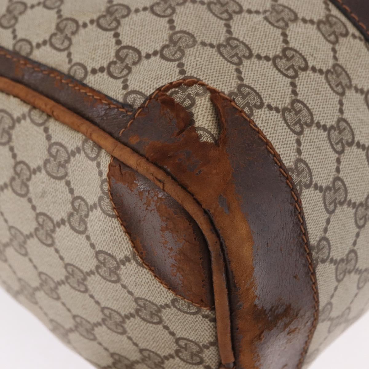 GUCCI GG Supreme Web Sherry Line Boston Bag PVC Beige Gold Red Auth hk3095