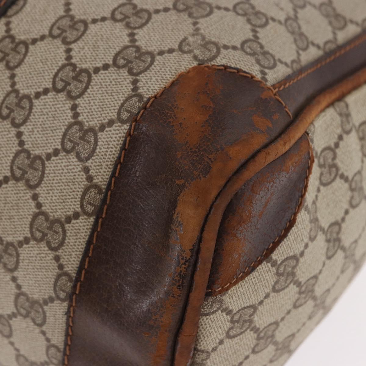 GUCCI GG Supreme Web Sherry Line Boston Bag PVC Beige Gold Red Auth hk3095