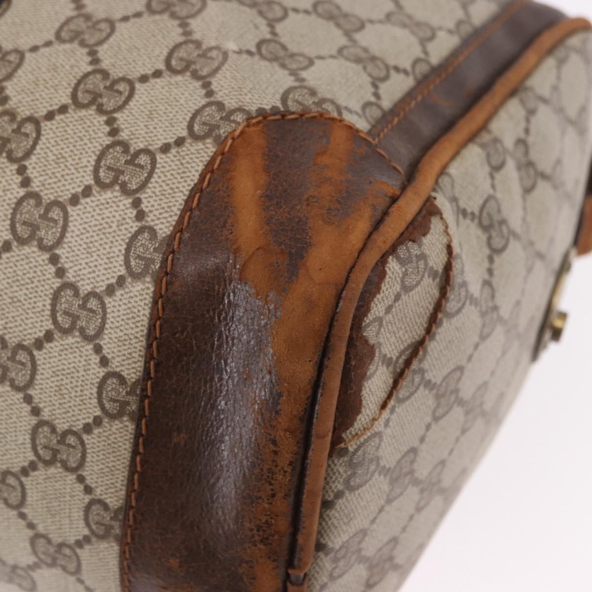 GUCCI GG Supreme Web Sherry Line Boston Bag PVC Beige Gold Red Auth hk3095