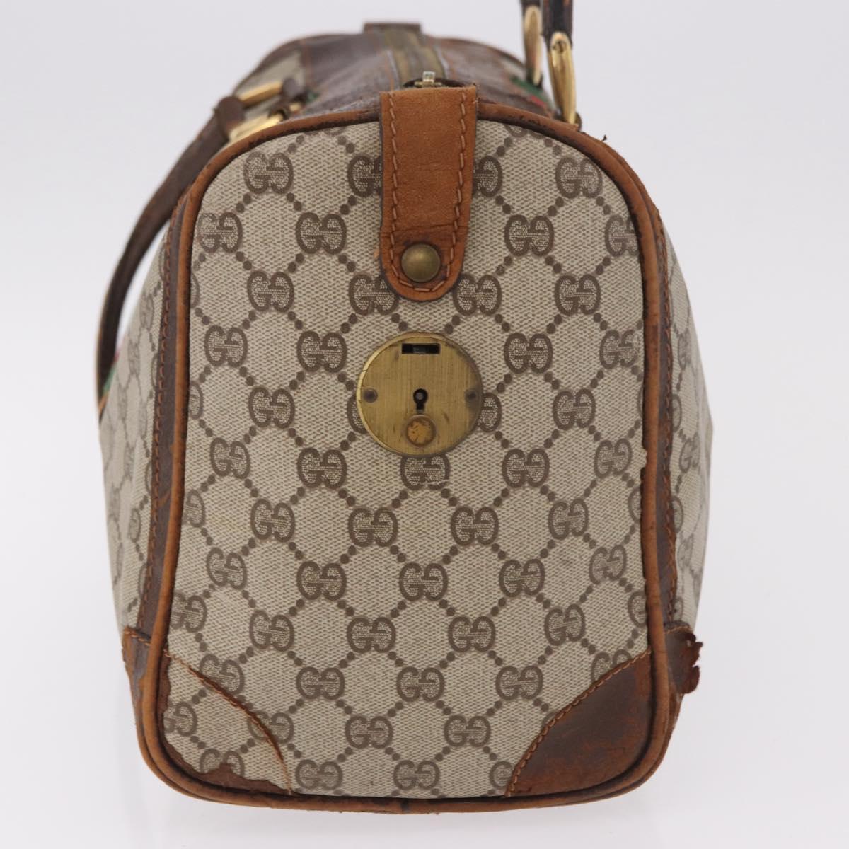 GUCCI GG Supreme Web Sherry Line Boston Bag PVC Beige Gold Red Auth hk3095