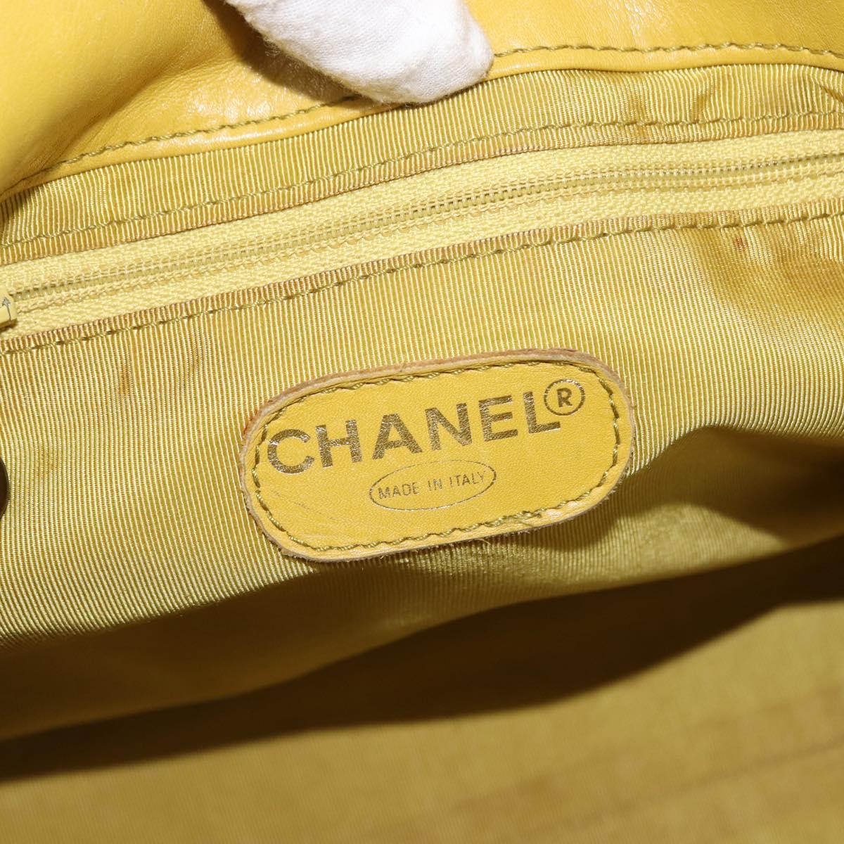 CHANEL COCO Mark Shoulder Bag Leather Yellow CC Auth hk3101