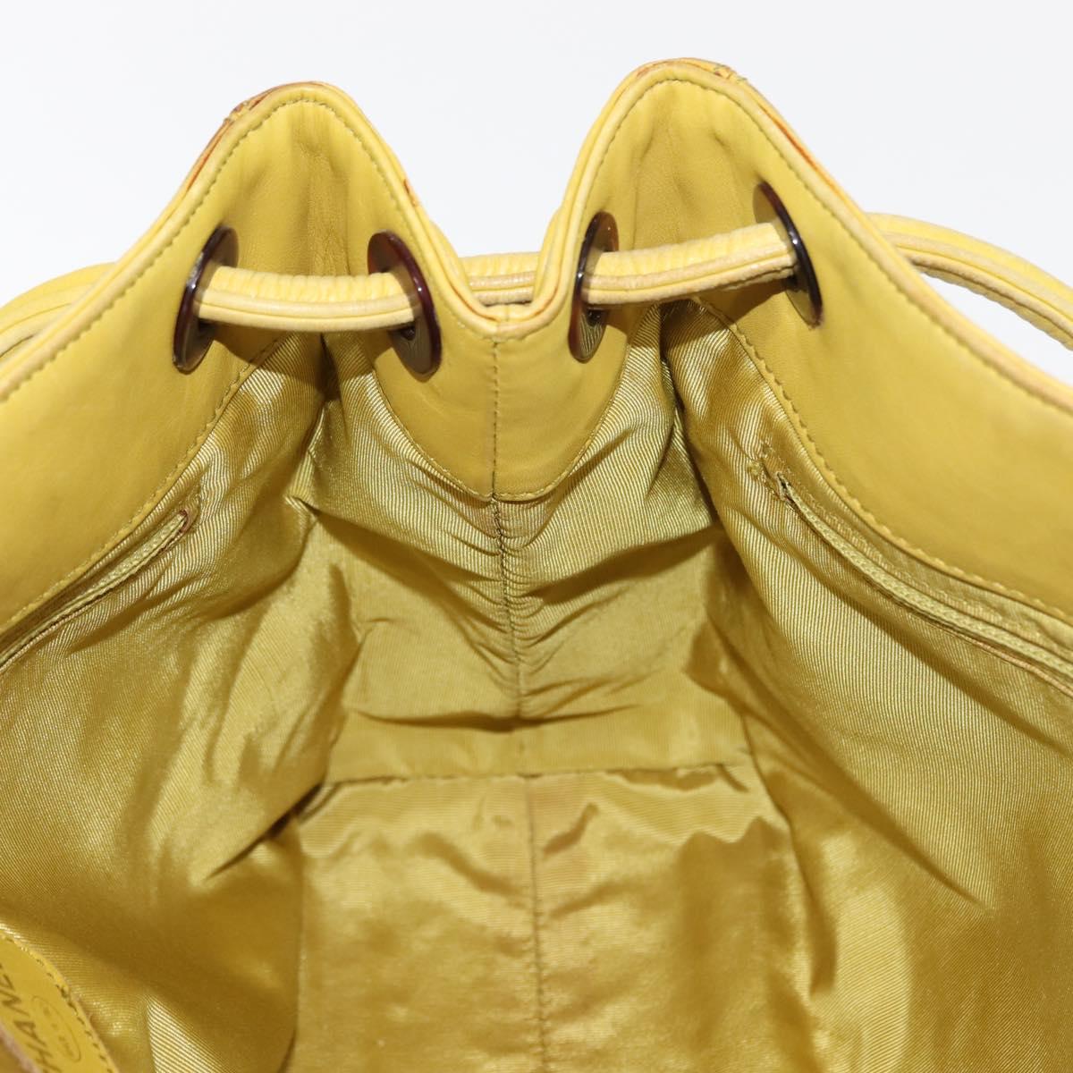 CHANEL COCO Mark Shoulder Bag Leather Yellow CC Auth hk3101