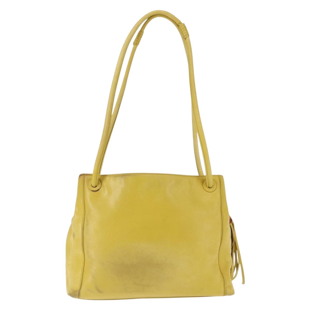 CHANEL COCO Mark Shoulder Bag Leather Yellow CC Auth hk3101