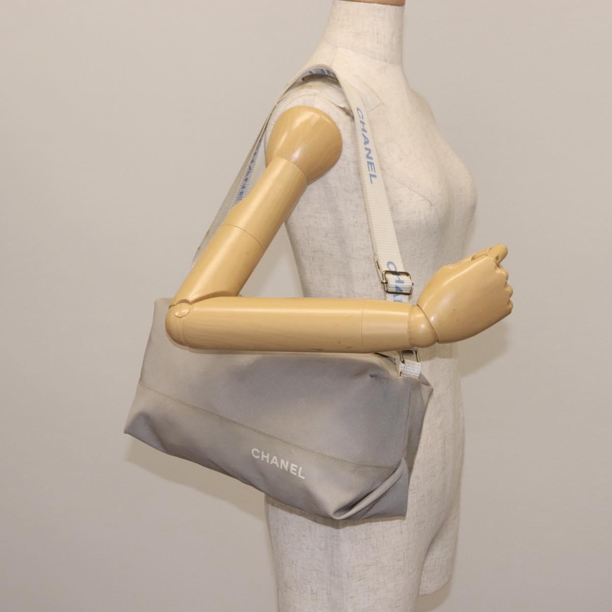 CHANEL Sports Shoulder Bag Nylon Gray Silver CC Auth hk3103