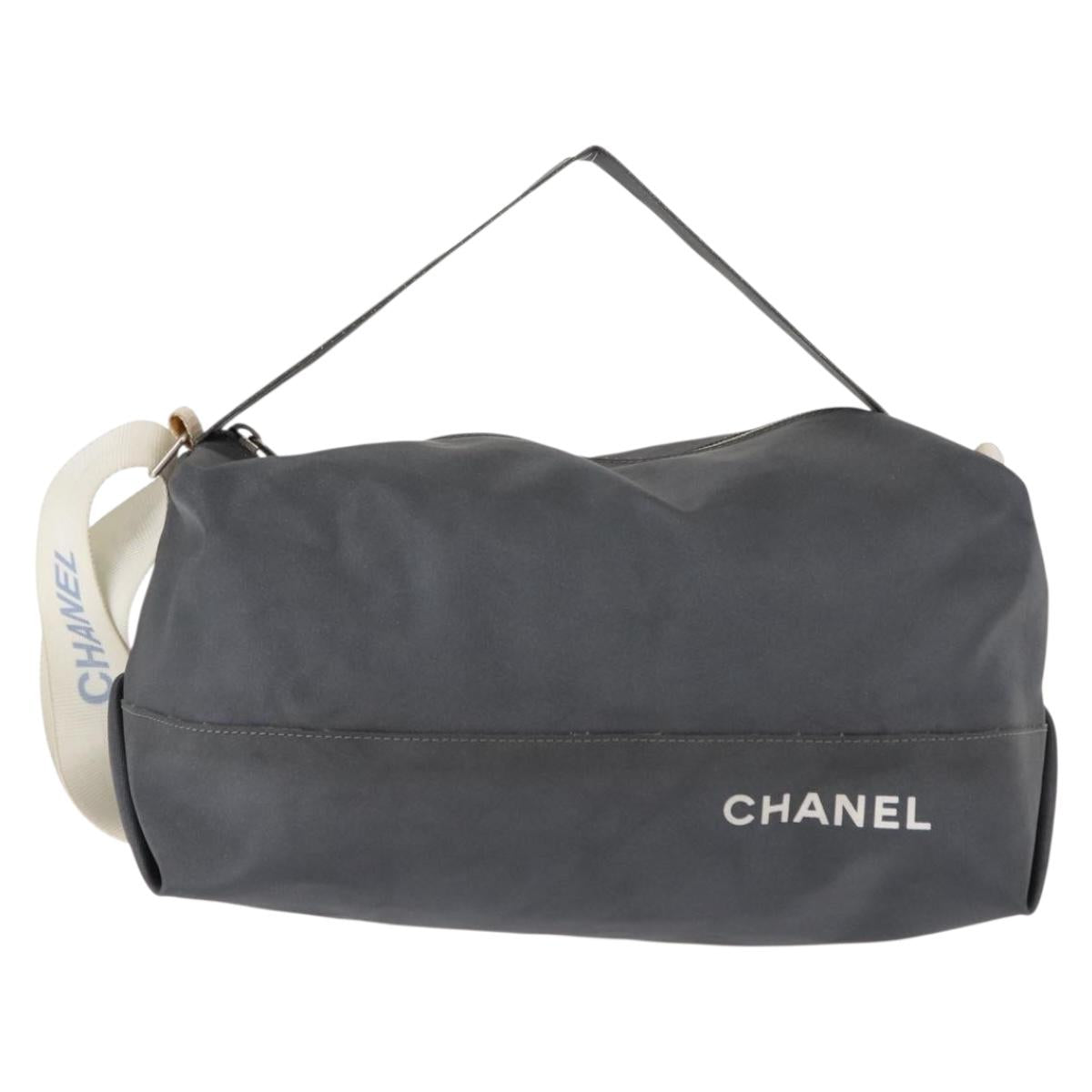 CHANEL Sports Shoulder Bag Nylon Gray Silver CC Auth hk3104