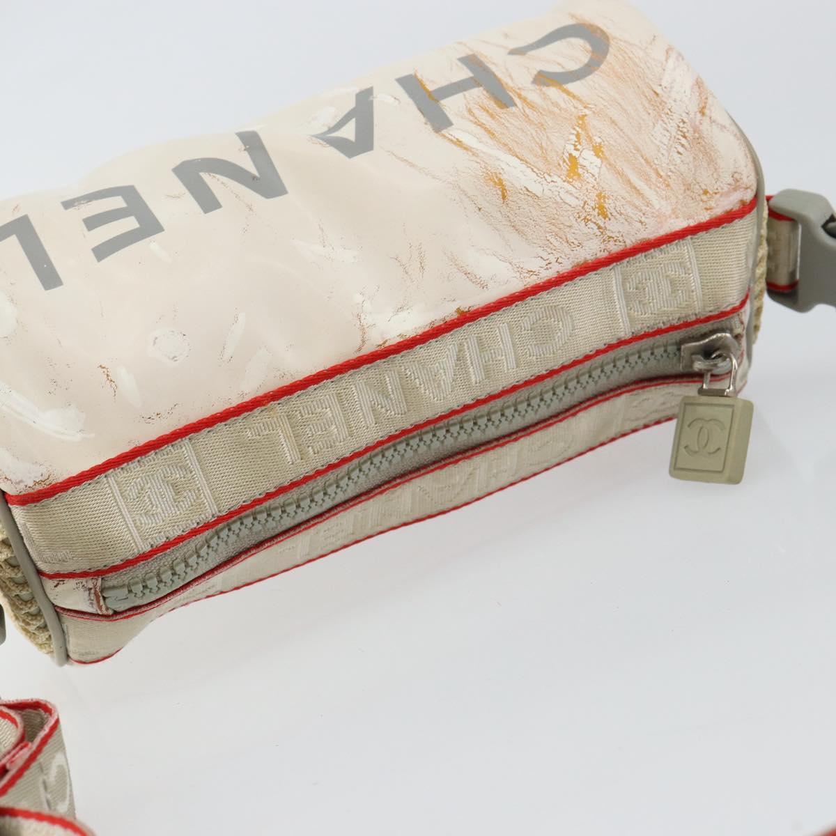 CHANEL Sports Shoulder Bag PVC Canvas White Silver CC Auth hk3105