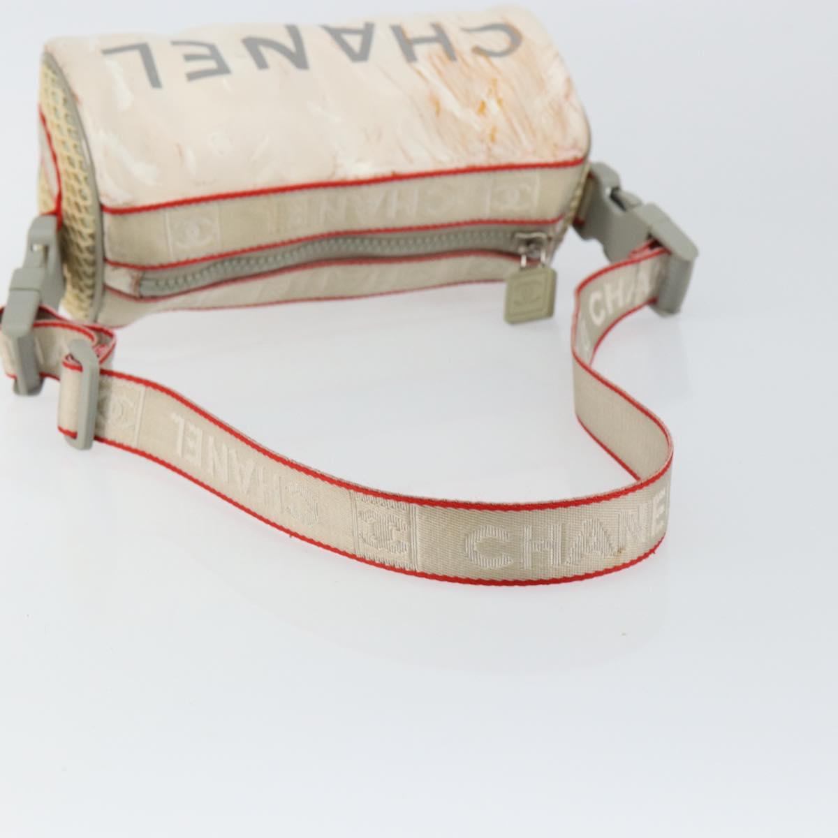 CHANEL Sports Shoulder Bag PVC Canvas White Silver CC Auth hk3105