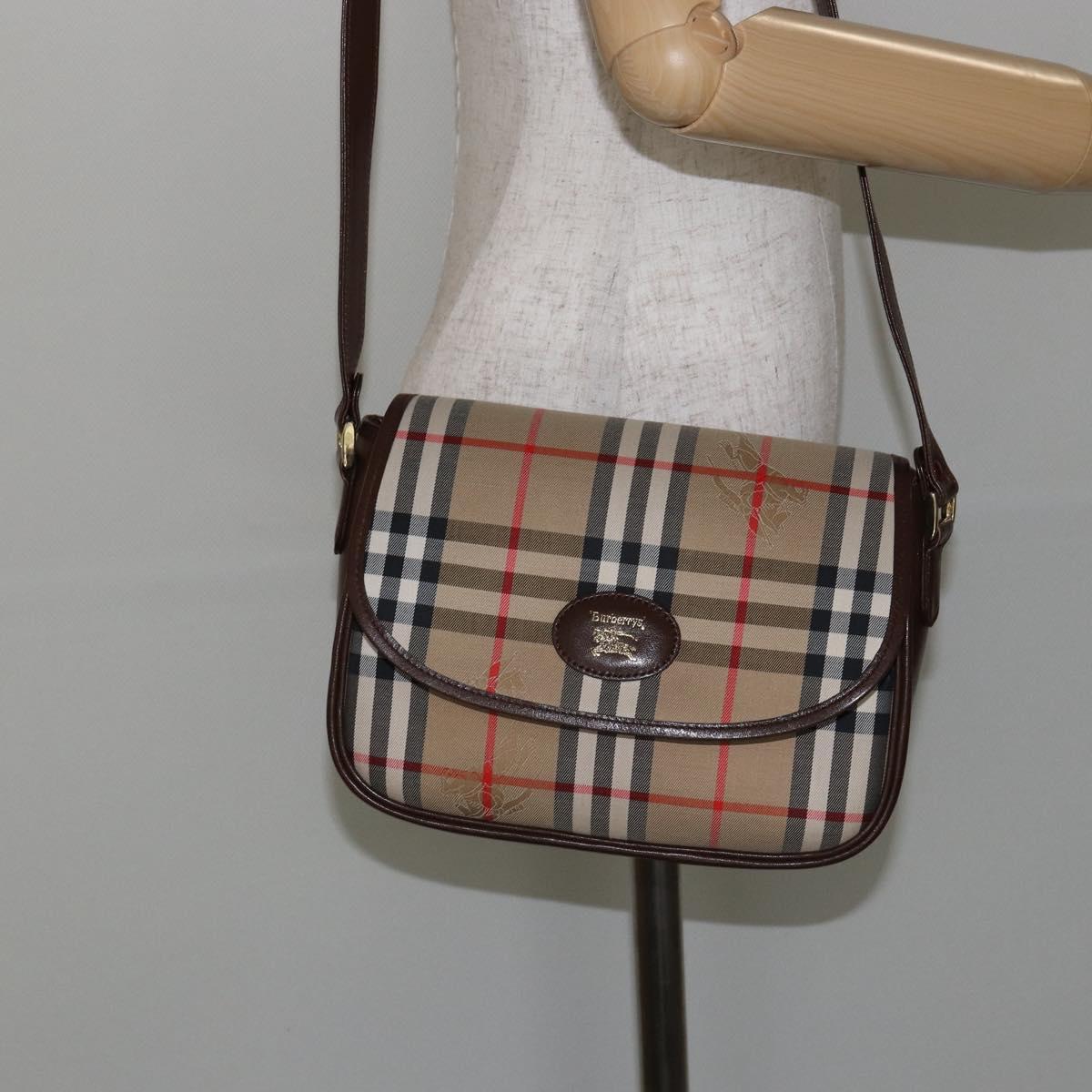 Burberrys Nova Check Shoulder Bag Canvas Beige Gold Auth hk3107