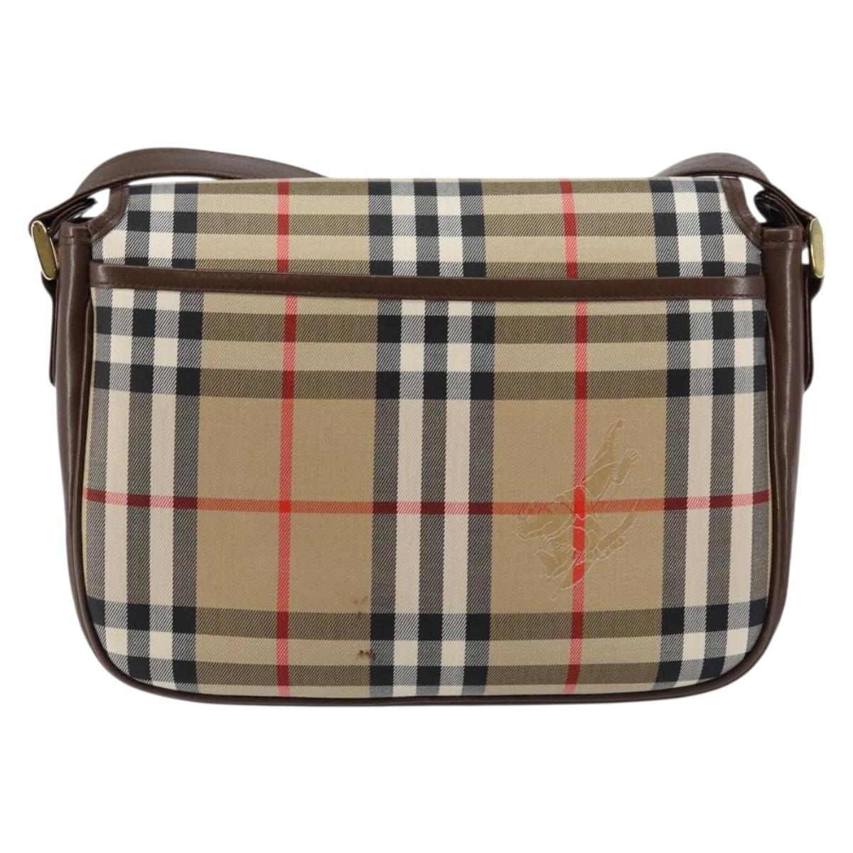 Burberrys Nova Check Shoulder Bag Canvas Beige Gold Auth hk3107