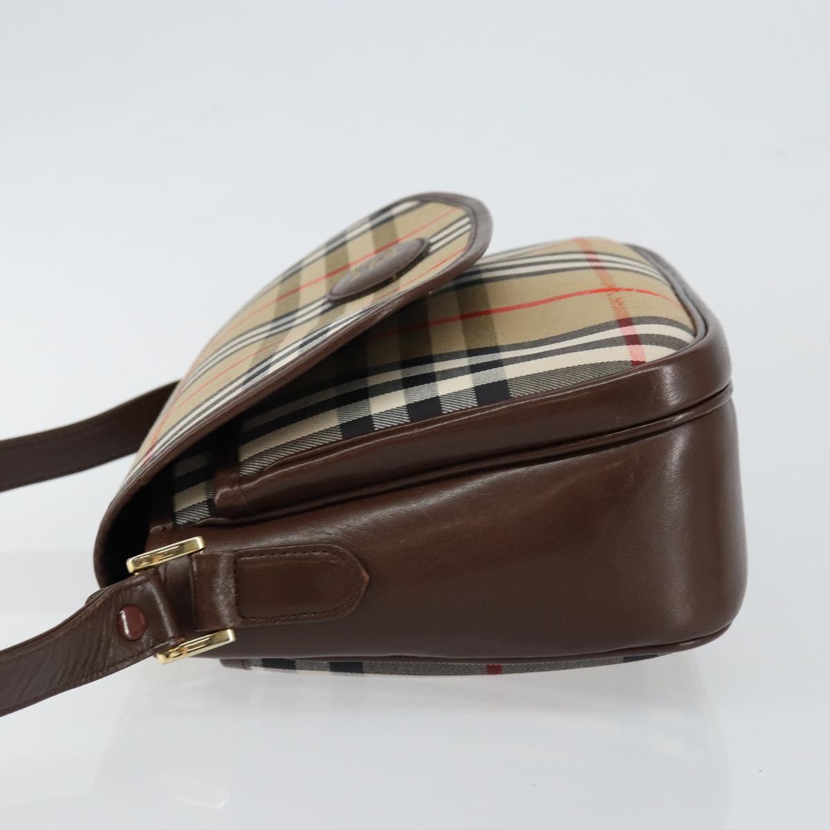 Burberrys Nova Check Shoulder Bag Canvas Beige Gold Auth hk3107
