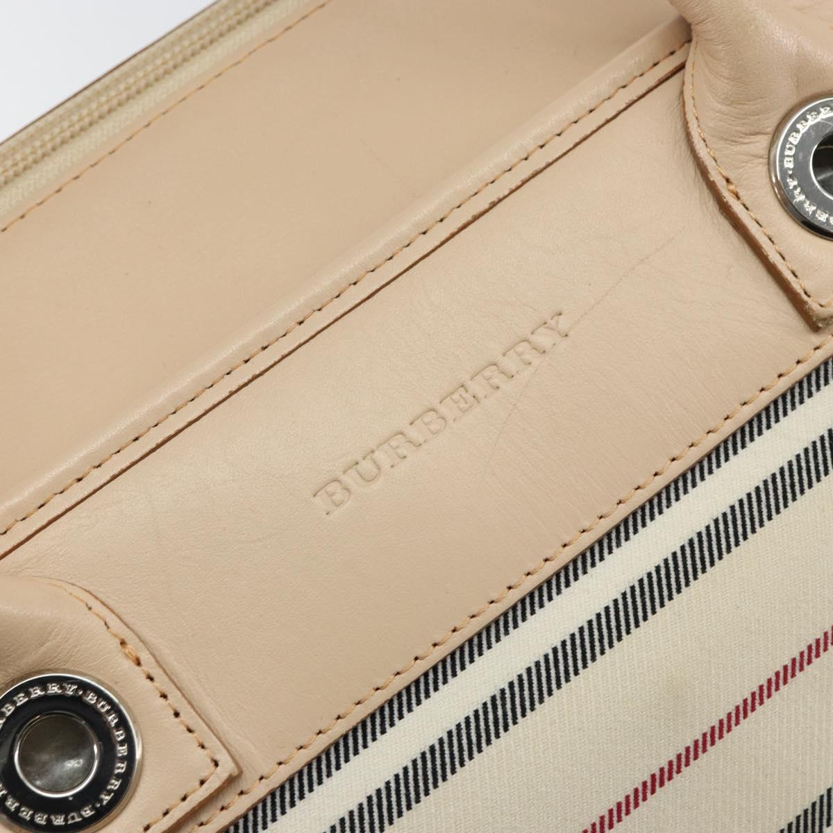 BURBERRY Tote Bag Canvas Ivory Silver Auth hk3108