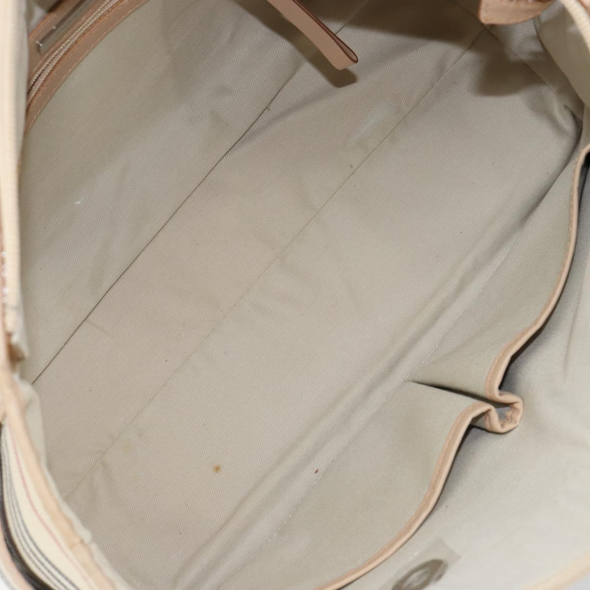 BURBERRY Tote Bag Canvas Ivory Silver Auth hk3108