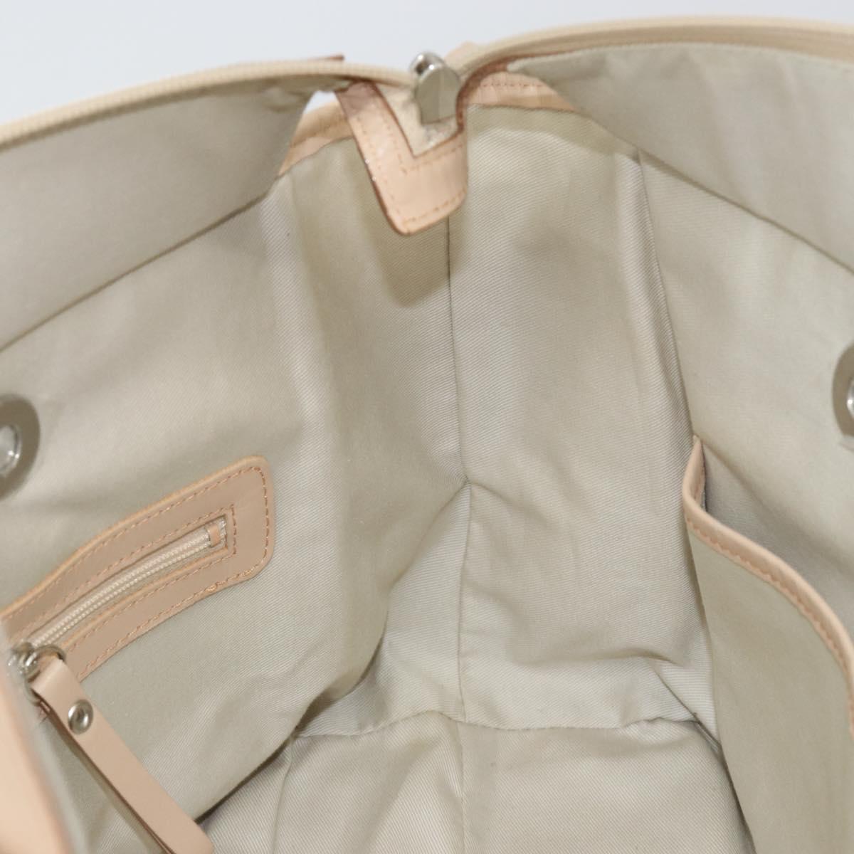 BURBERRY Tote Bag Canvas Ivory Silver Auth hk3108