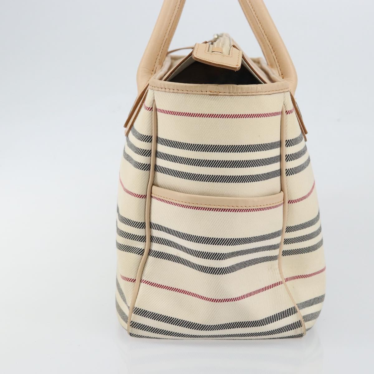 BURBERRY Tote Bag Canvas Ivory Silver Auth hk3108