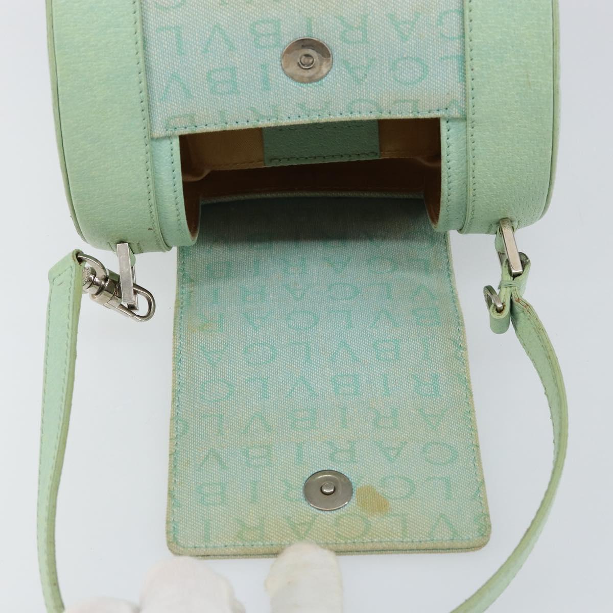 BVLGARI Logo mania Shoulder Bag Canvas Leather Green Emerald Auth hk3109