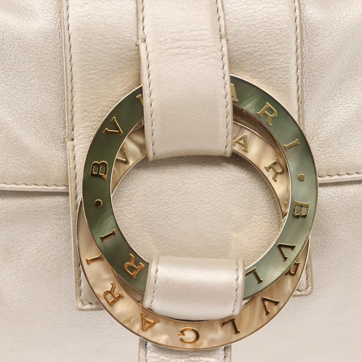 BVLGARI Chandra Shoulder Bag Leather Silver Gold Auth hk3110