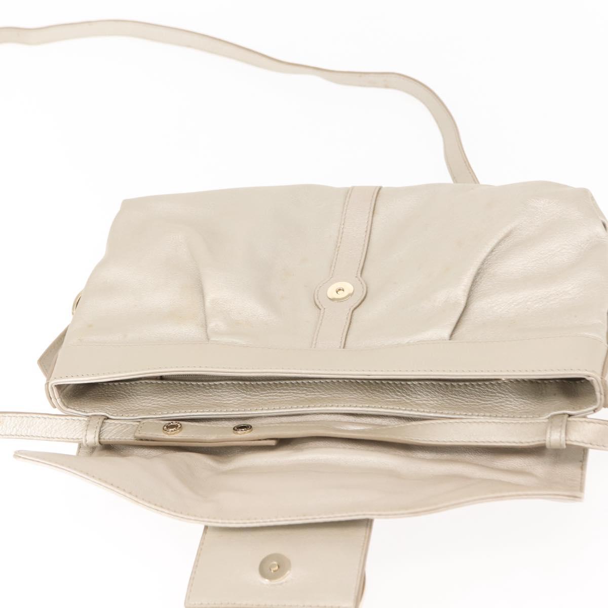 BVLGARI Chandra Shoulder Bag Leather Silver Gold Auth hk3110