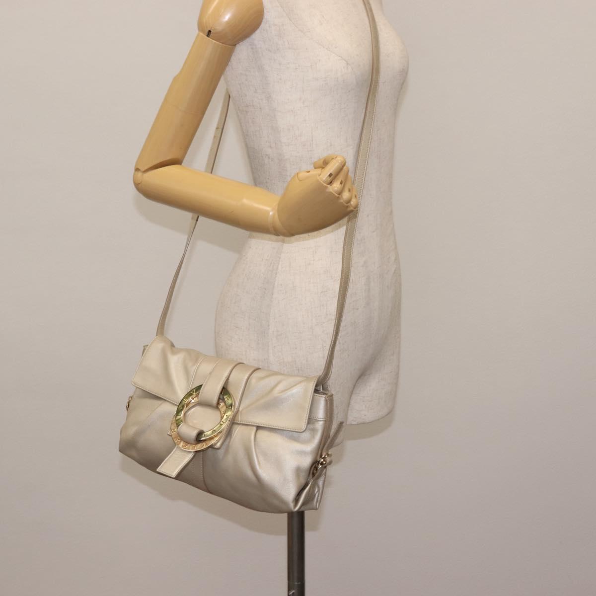 BVLGARI Chandra Shoulder Bag Leather Silver Gold Auth hk3110
