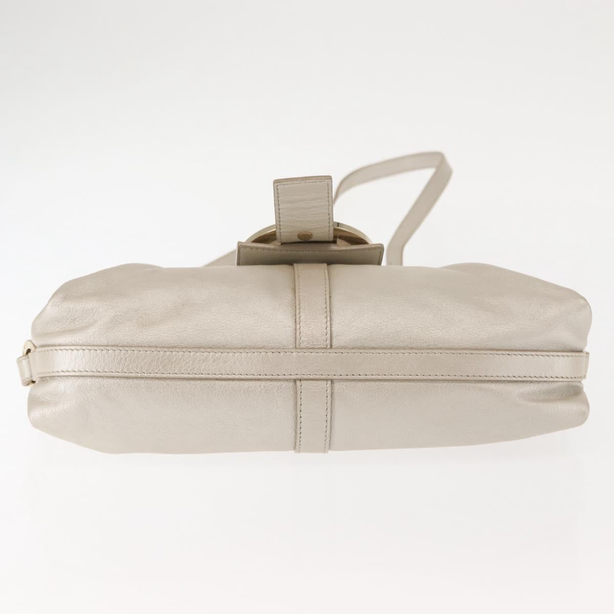 BVLGARI Chandra Shoulder Bag Leather Silver Gold Auth hk3110