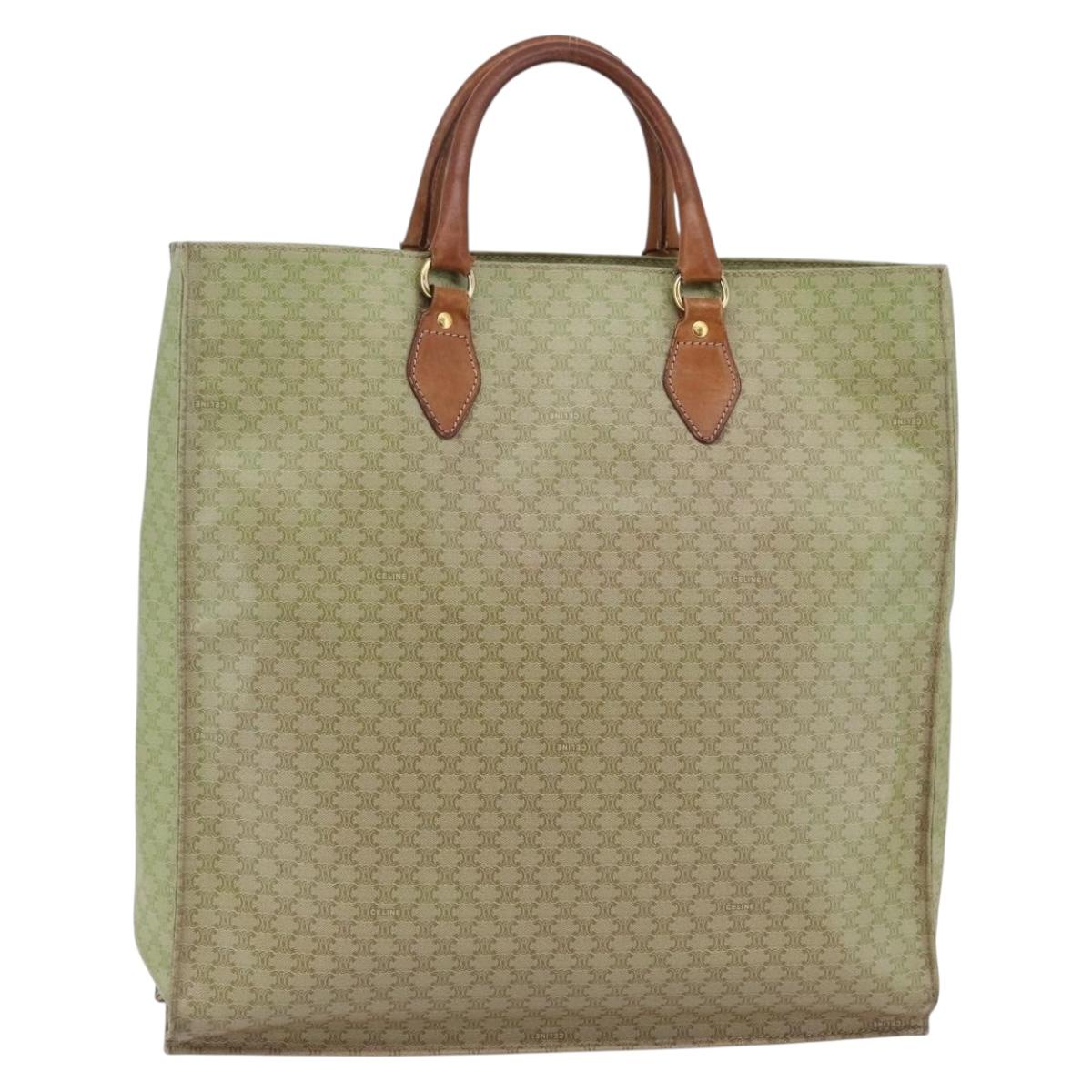 CELINE Macadam Canvas Hand Bag PVC Leather Beige Gold Auth hk3111