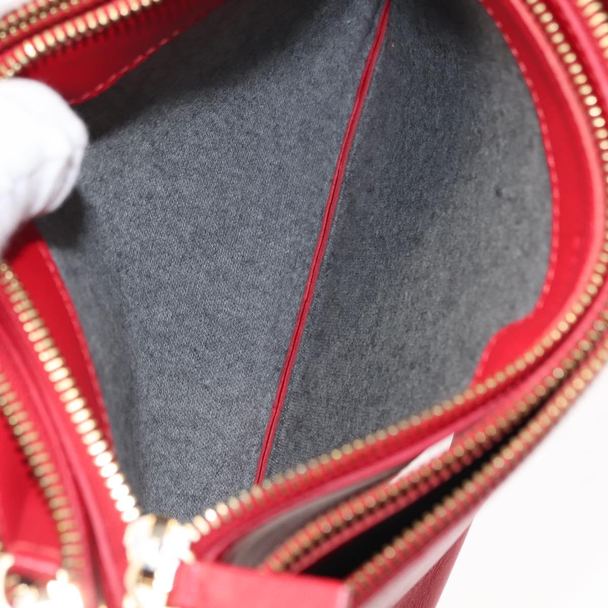 CELINE Trio large Shoulder Bag Leather Red Gold Auth hk3112