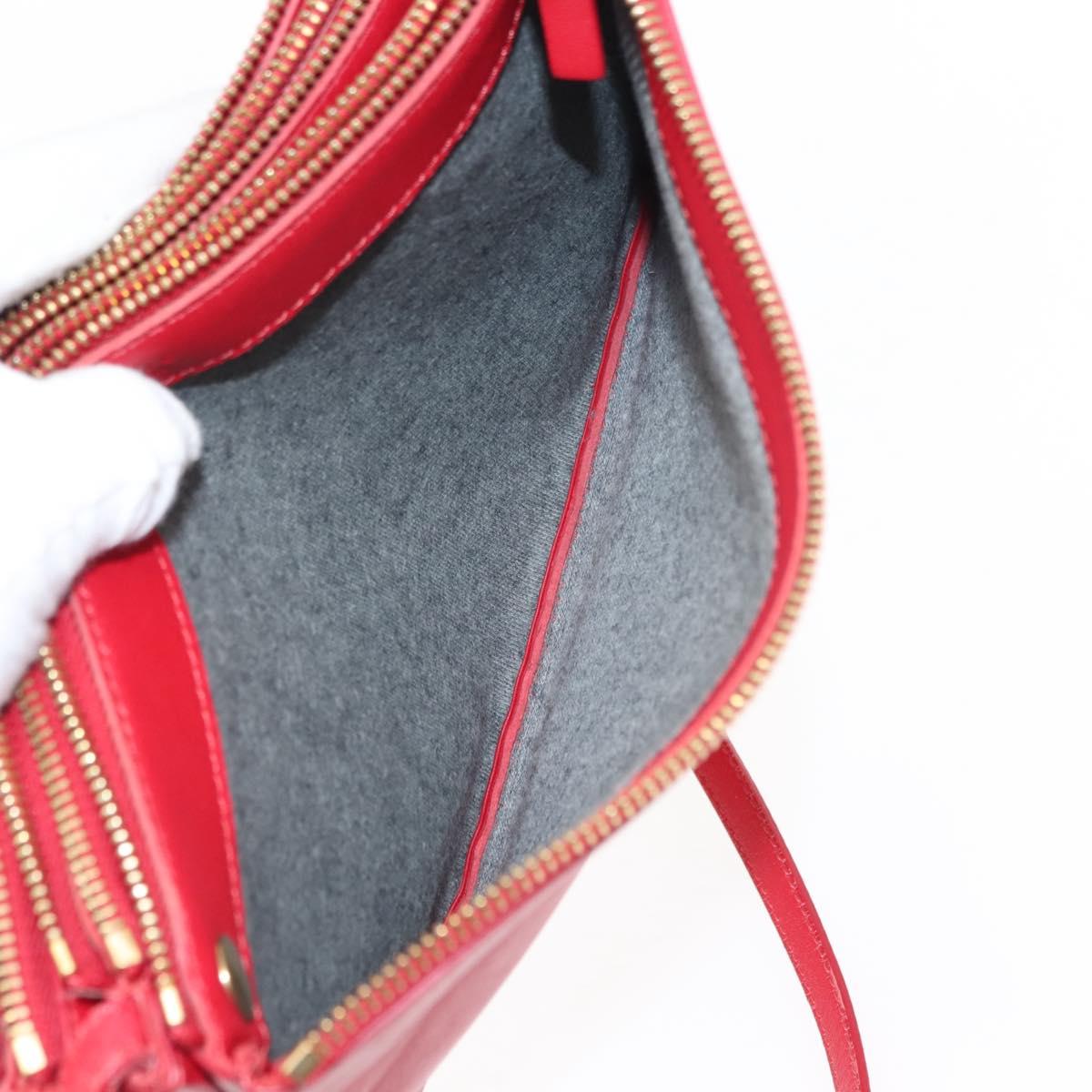 CELINE Trio large Shoulder Bag Leather Red Gold Auth hk3112