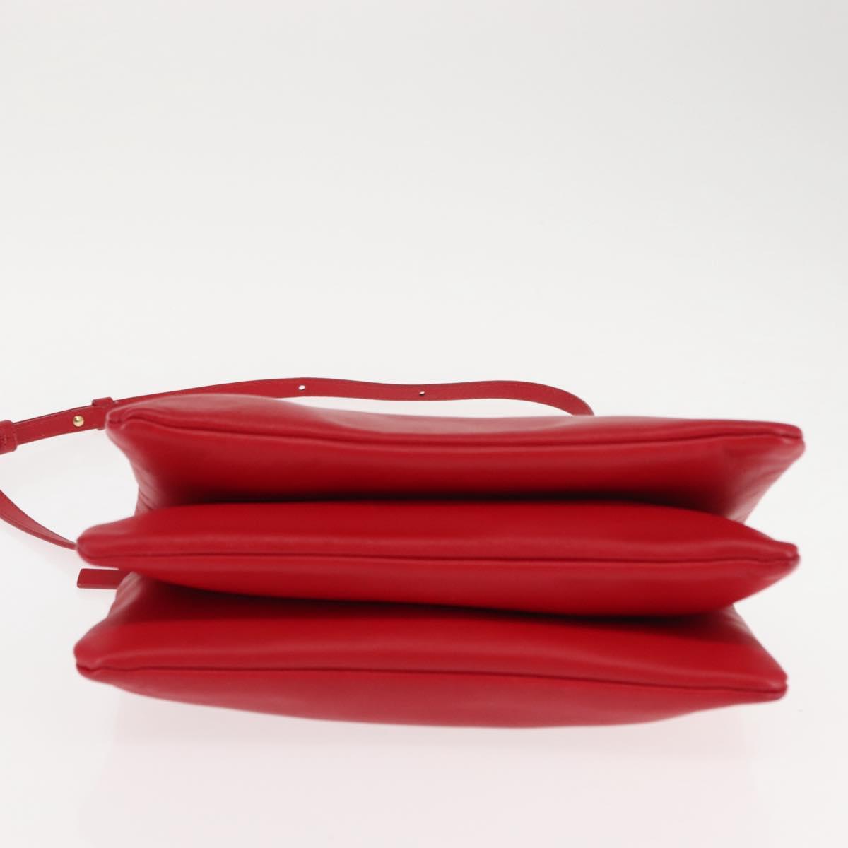 CELINE Trio large Shoulder Bag Leather Red Gold Auth hk3112