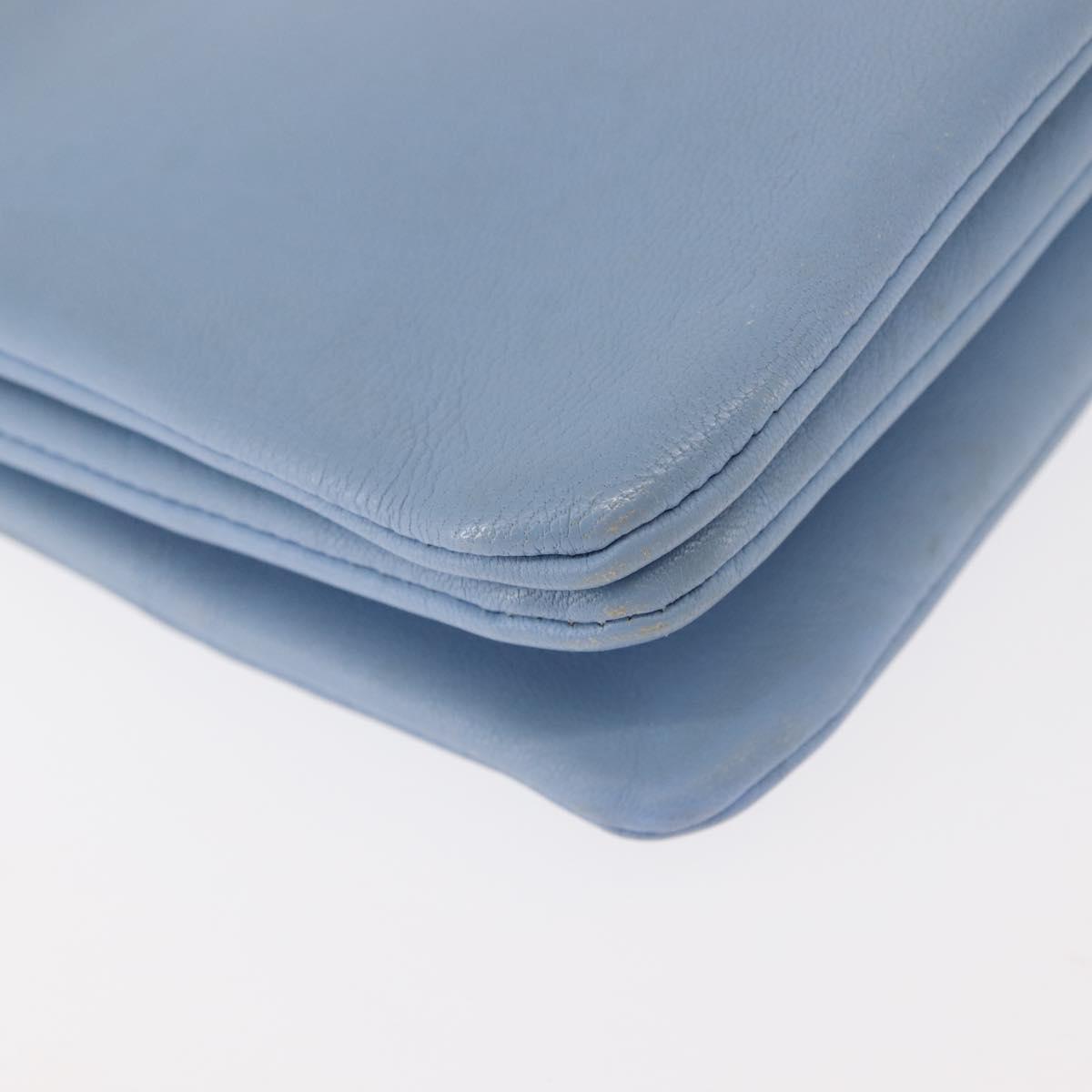 CELINE Trios Mall Shoulder Bag Leather Blue Gold Auth hk3113