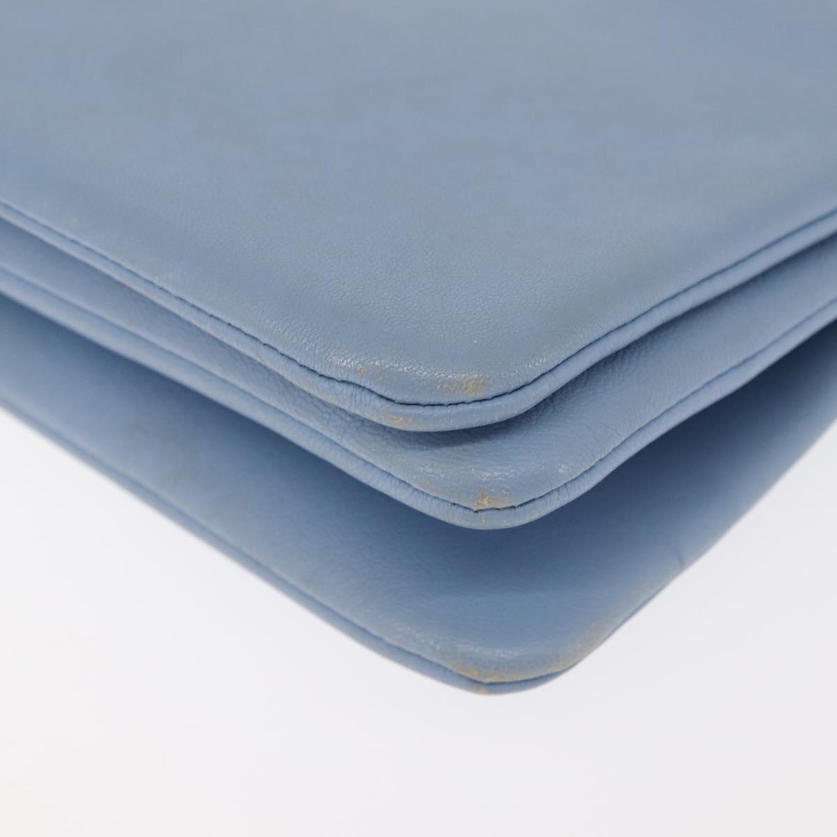 CELINE Trios Mall Shoulder Bag Leather Blue Gold Auth hk3113