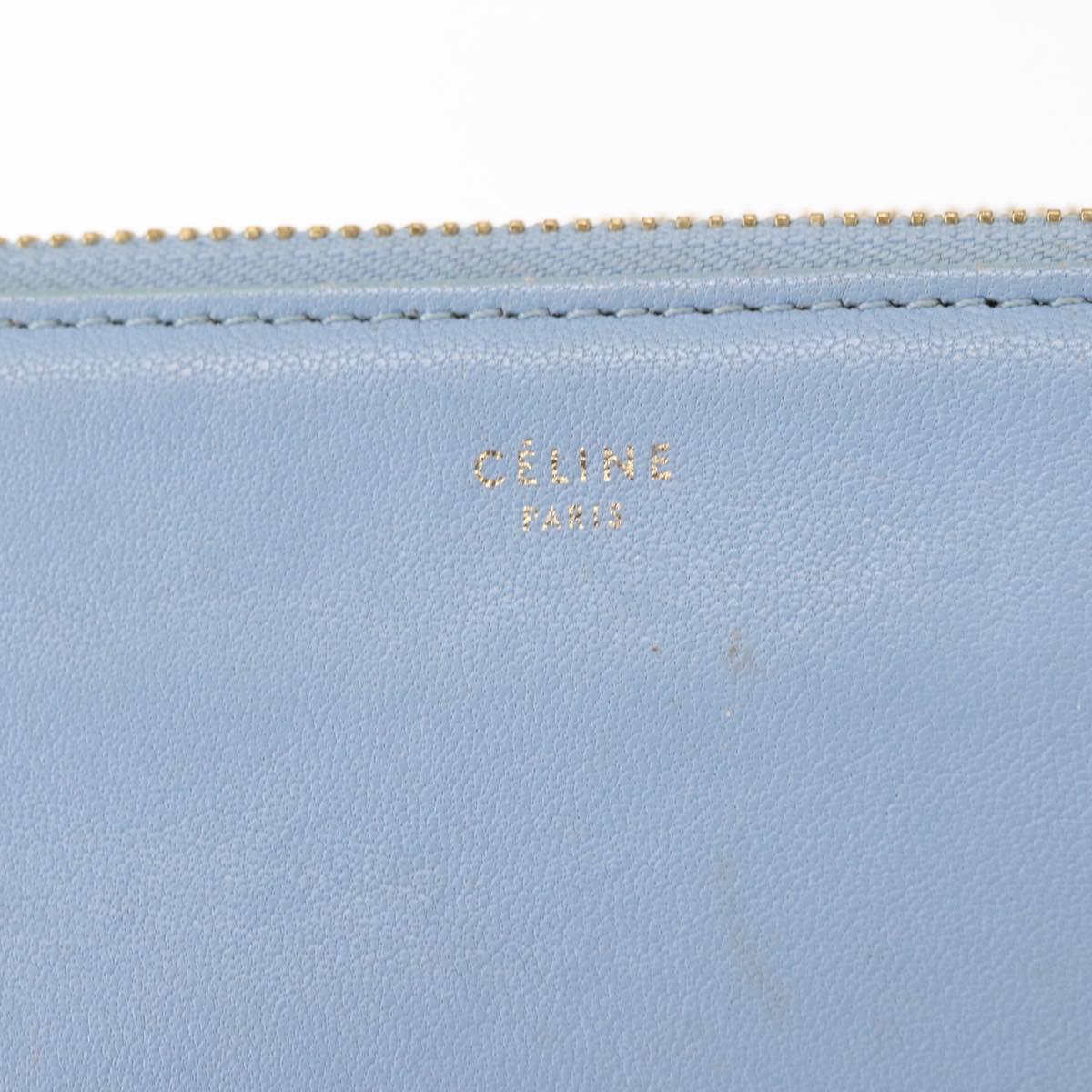 CELINE Trios Mall Shoulder Bag Leather Blue Gold Auth hk3113