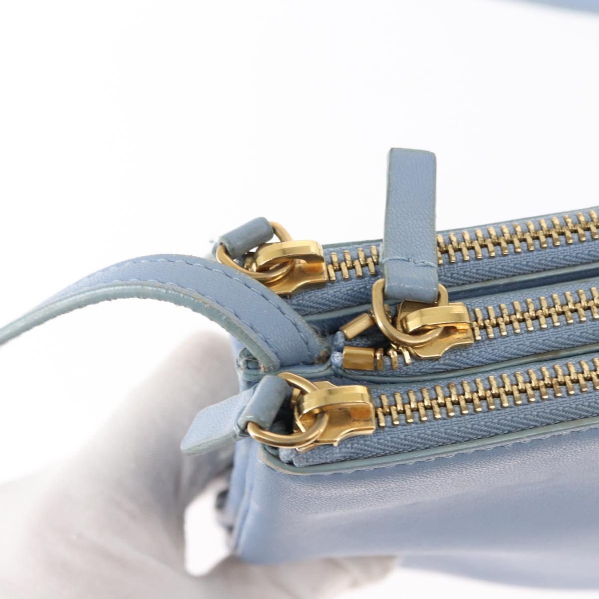 CELINE Trios Mall Shoulder Bag Leather Blue Gold Auth hk3113
