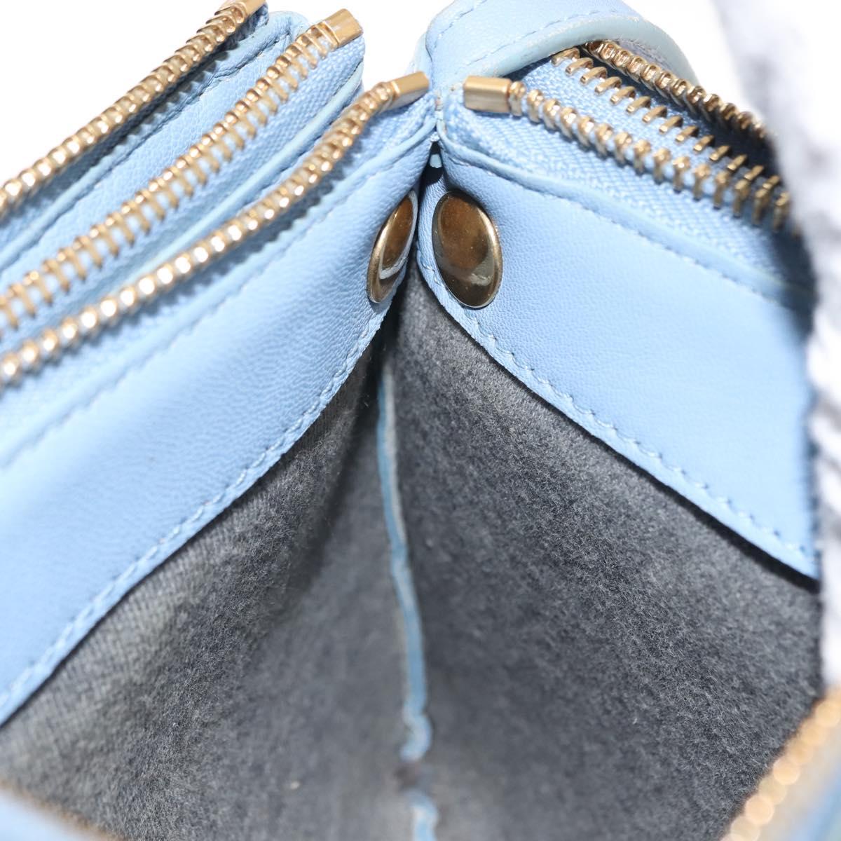 CELINE Trios Mall Shoulder Bag Leather Blue Gold Auth hk3113