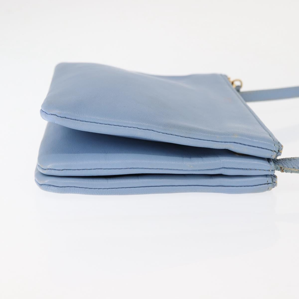 CELINE Trios Mall Shoulder Bag Leather Blue Gold Auth hk3113