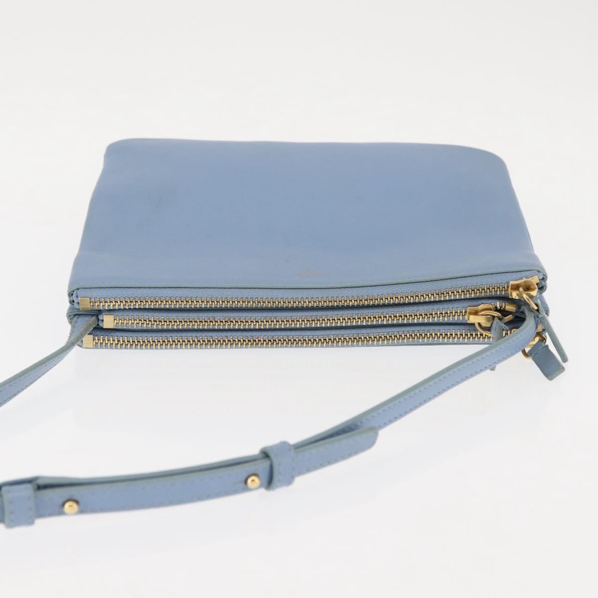 CELINE Trios Mall Shoulder Bag Leather Blue Gold Auth hk3113