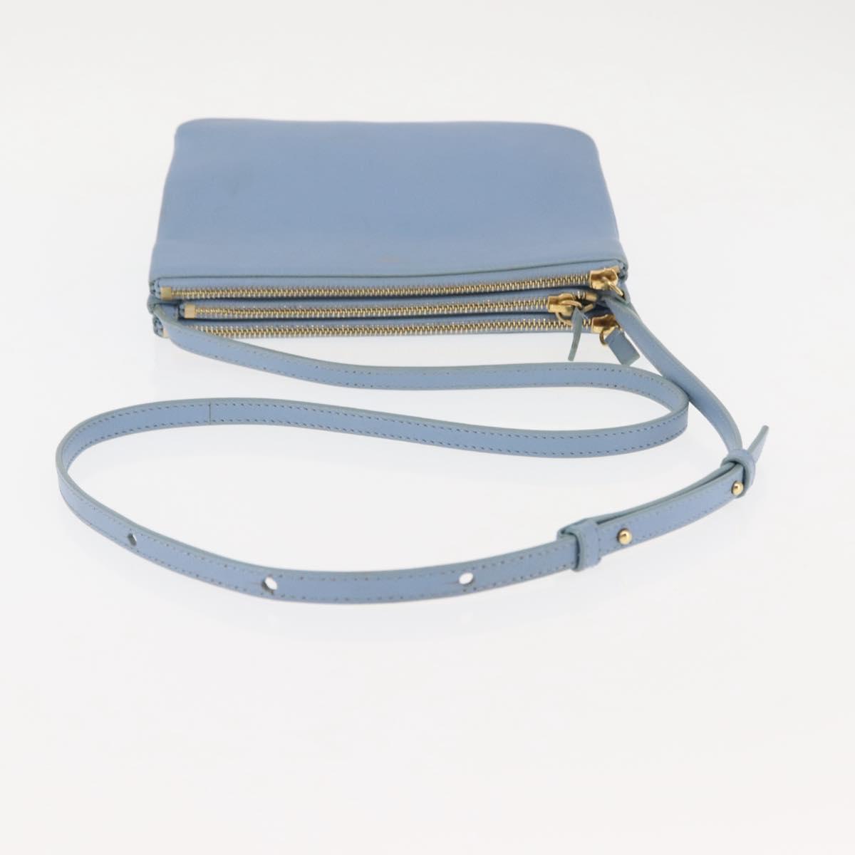CELINE Trios Mall Shoulder Bag Leather Blue Gold Auth hk3113