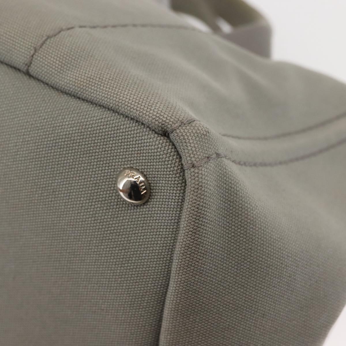 PRADA Canapa MM Hand Bag Canvas Gray Silver Auth hk3116