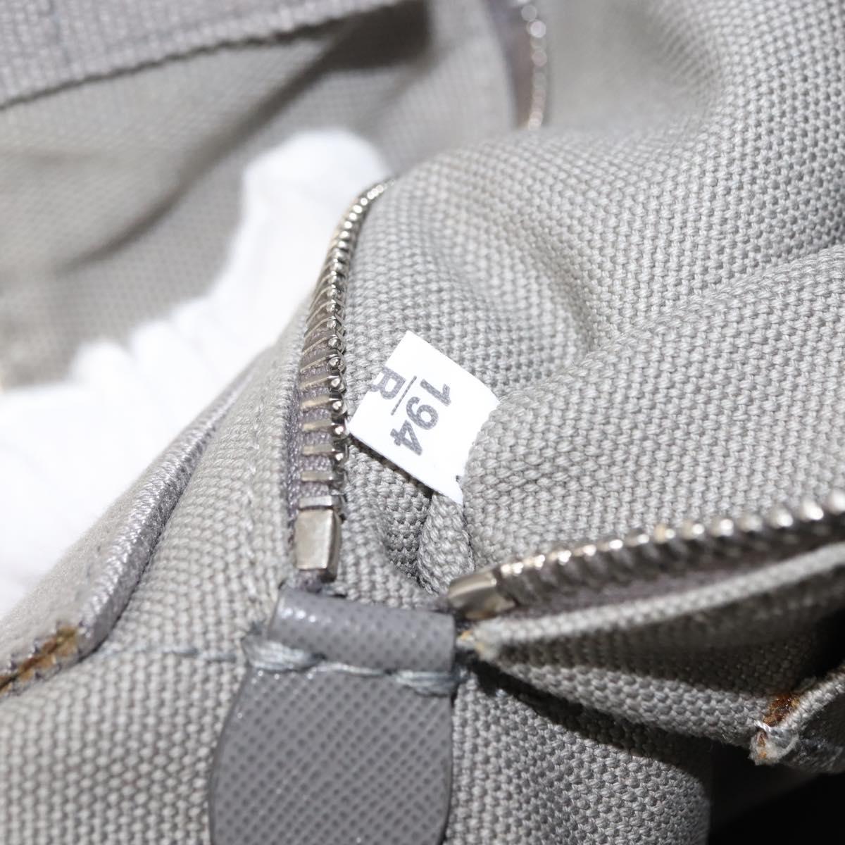 PRADA Canapa MM Hand Bag Canvas Gray Silver Auth hk3116