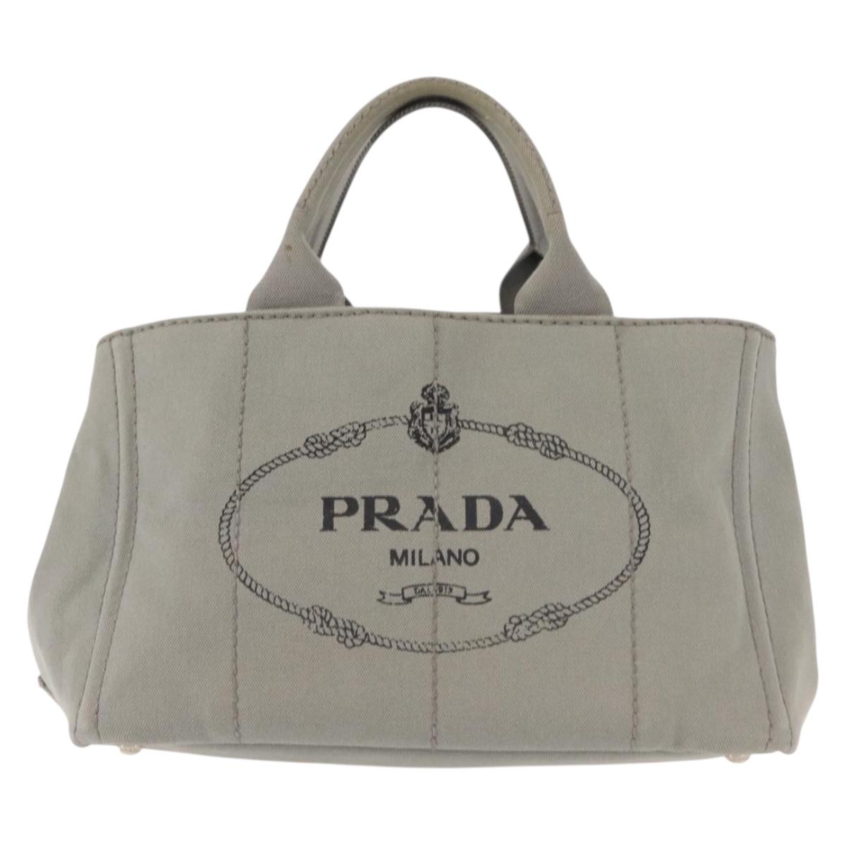 PRADA Canapa MM Hand Bag Canvas Gray Silver Auth hk3116