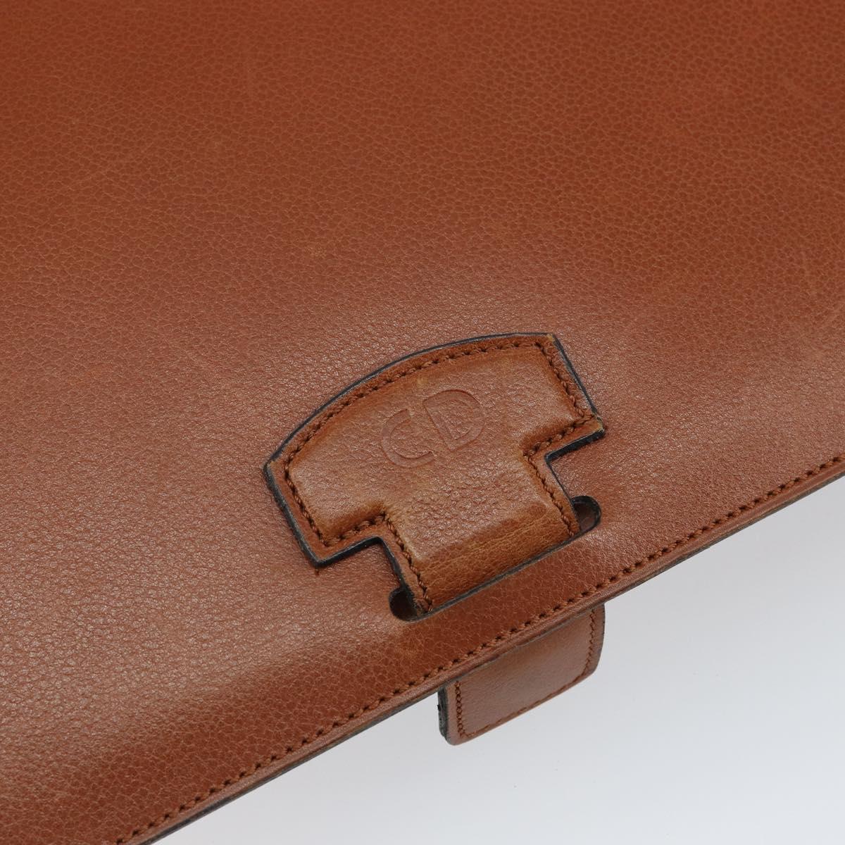 Christian Dior Shoulder Bag Leather Brown Gold Auth hk3117
