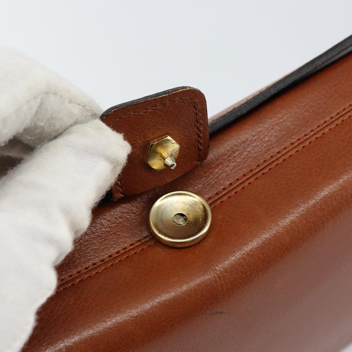Christian Dior Shoulder Bag Leather Brown Gold Auth hk3117