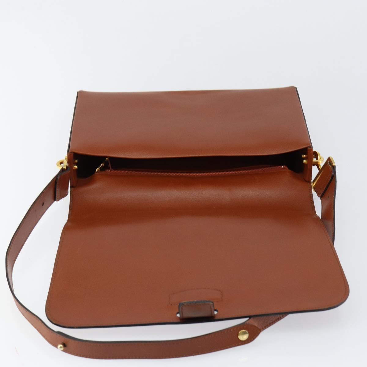 Christian Dior Shoulder Bag Leather Brown Gold Auth hk3117