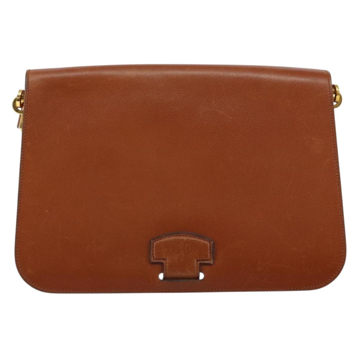 Christian Dior Shoulder Bag Leather Brown Gold Auth hk3117