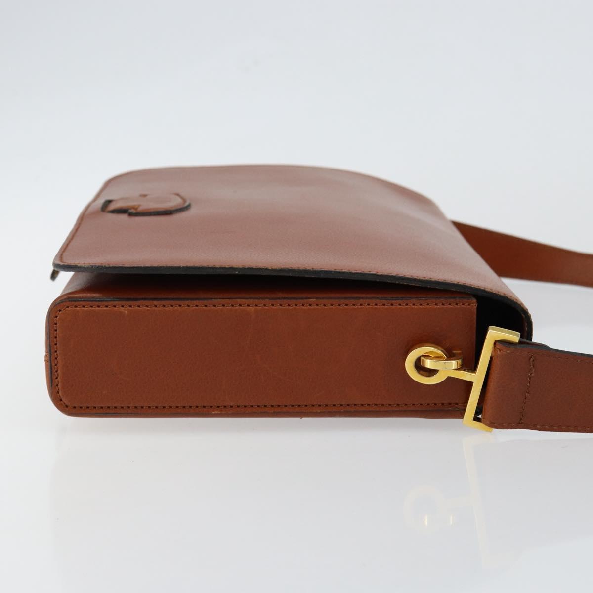 Christian Dior Shoulder Bag Leather Brown Gold Auth hk3117
