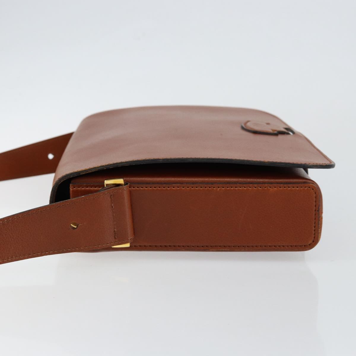 Christian Dior Shoulder Bag Leather Brown Gold Auth hk3117