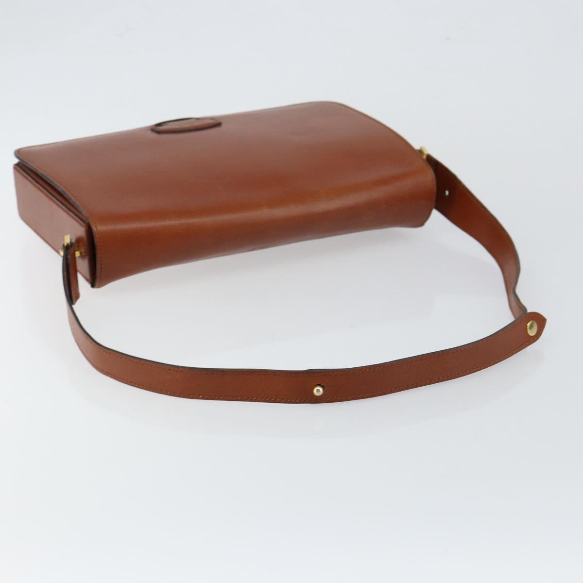 Christian Dior Shoulder Bag Leather Brown Gold Auth hk3117